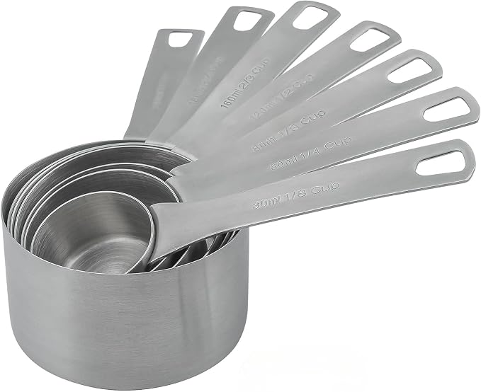 Measuring Cups Set for Kitchen and Baking Tools, Stainless Steel Measuring Cups Set 18/8(304) Steel Material Heavy Duty 7 Measuring Cups and 1 Ring Set of 8