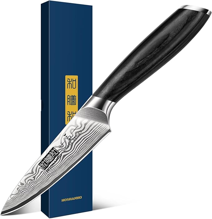 HOSHANHO Paring Knife 3.75 Inch, Powder Steel Forged Small Kitchen Knife | Razor Sharp Fruit Knife for Peeling & Coring, Japanese Peeling Knife with Ergonomic Pakkawood Handle, Thoughtful Gifts