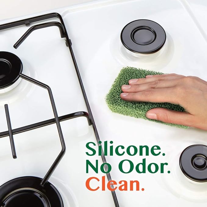Peachy Clean Silicone Cooktop Sponge Scrubbers, Fresh Peach Scent, Non-Scratch, Odor-Resistant, Durable Household Cleaning Sponges for Dishes, Sinks, & Counter Tops Sponge, 3Pk