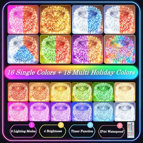 Color Changing Christmas String Lights with Remote, 35 Colors 164FT 500LED String Lights Outdoor Decoration, Indoor Connectable RGB Twinkle Fairy Lights Plug in for Xmas Tree Halloween Decoration