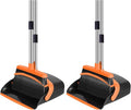 NACENA Broom and Dustpan Set, 52-in Long Adjustable Handle Broom Dustpan Combo with Dust pan Teeth to Automatically Clean Hair Suitable for Home Kitchen Office Hall Floor (Black&Orange), 2 Pack