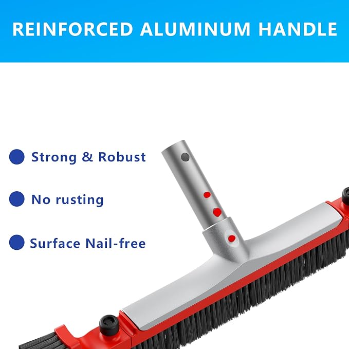 Pool Brush Head for Cleaning Walls,Heavy Duty Inground/Above Ground Aluminum Swimming Pool Scrub Brushes with Curved Ends