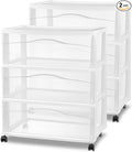 Sterilite 2-Pack Wide 3-Drawer Cart, Storage Closet Organizer with Wheels, White - Plastic Drawers and Containers for Bedroom, Cabinet, Clothes, Dresser, and Kitchen Pantry Organization