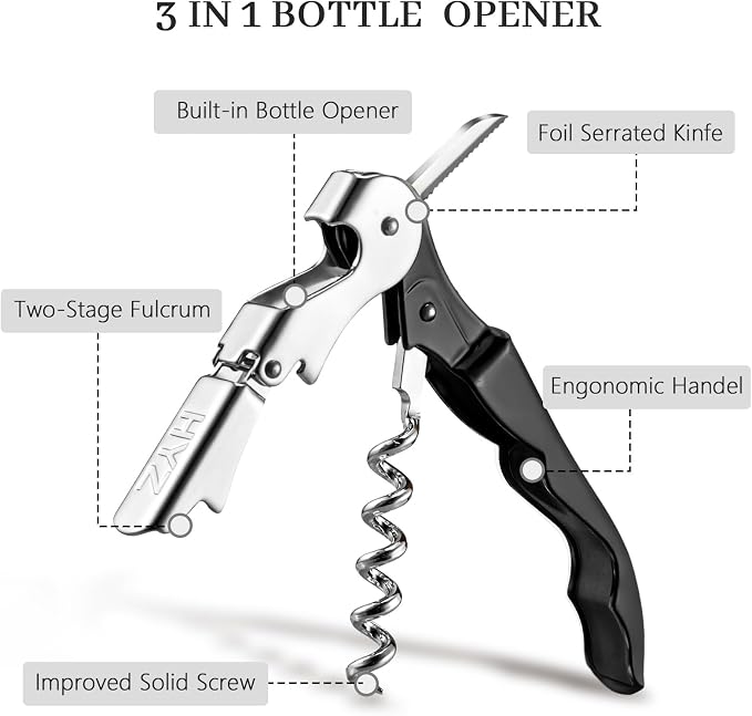HYZ Wine Openers Bulk 20-Pack for Bartender, Waiter Corkscrew-Black | Wine Keys for Severs, Commercial Grade Stainless Steel Double-Hinged Corkscrews with Foil Cutter