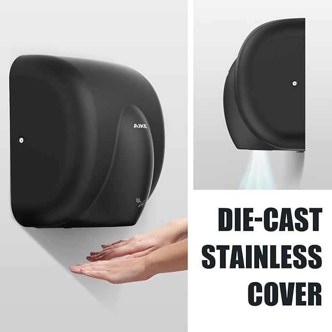 AIKE Heavy Duty Hand Dryer Hard-Wired Friendly 110V High Speed Matte Black Stainless Finish Model AK2811