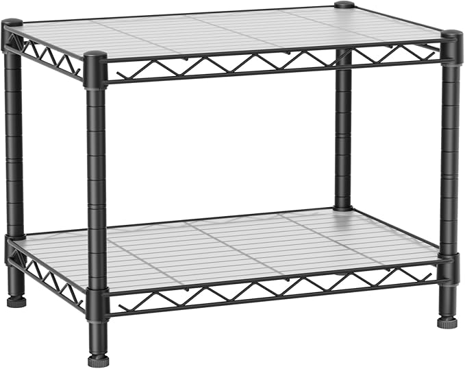 Golpart Small 2 Tier Shelves Storage Wire Shelving Unit Metal Shelf Adjustable Organizers Storage Shelving with Wheels for Bathroom Laundry Room Kitchen Pantry11.7”D x 17.7”W x 12.2”H Black