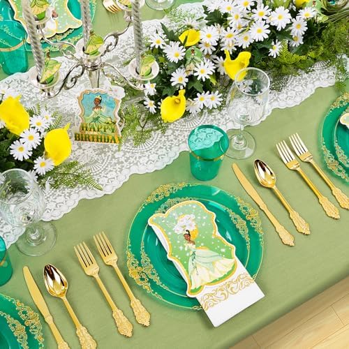 Hioasis 350 Pcs Green Gold Plates for Party