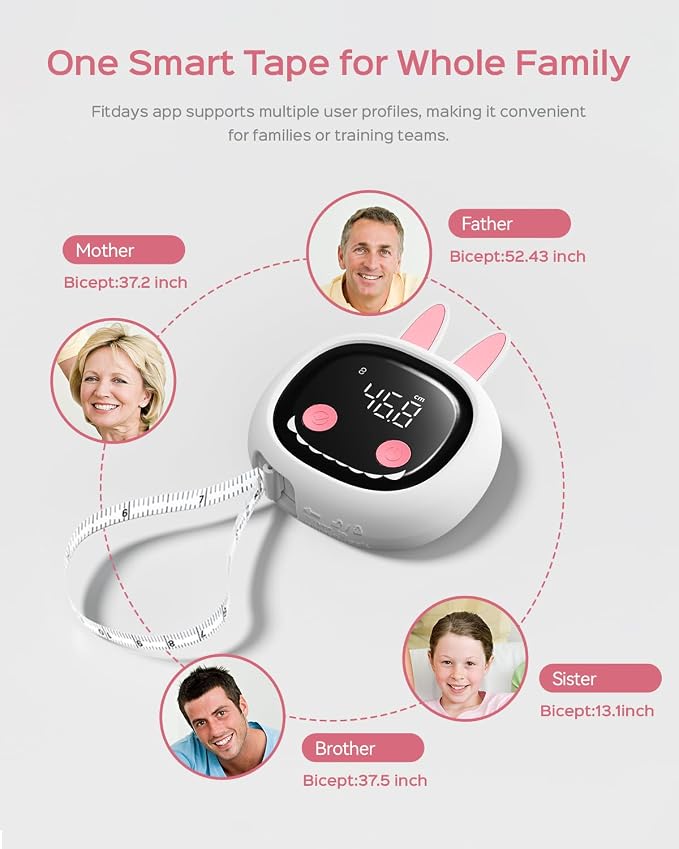 Smart Body Tape Measure with Cute Rabbit Silicone Case, Bluetooth Body Measuring Tape for Weight Loss & Muscle Gain, Digital Waist Measure Syncs with App