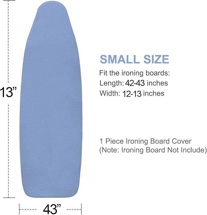 VividPaw Ironing Board Cover and Pad, Small Size 13x43, 12x42, Thick Padding, Elastic Edge, Silicone Coated, Adjustable Fastener, Heavy Duty Padded Iron Board Covers (Blue, 13" x 43")