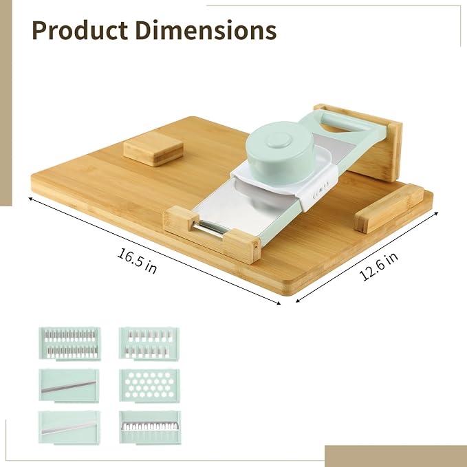 One-Handed Wooden Cutting Board with Grater and Peeler, 6 Interchangeable Grater Blades, 16.5 x 12.6 in, Adaptive Design for Safe Food Preparation, Single-Handed Operation for Seniors Disabled Cooking