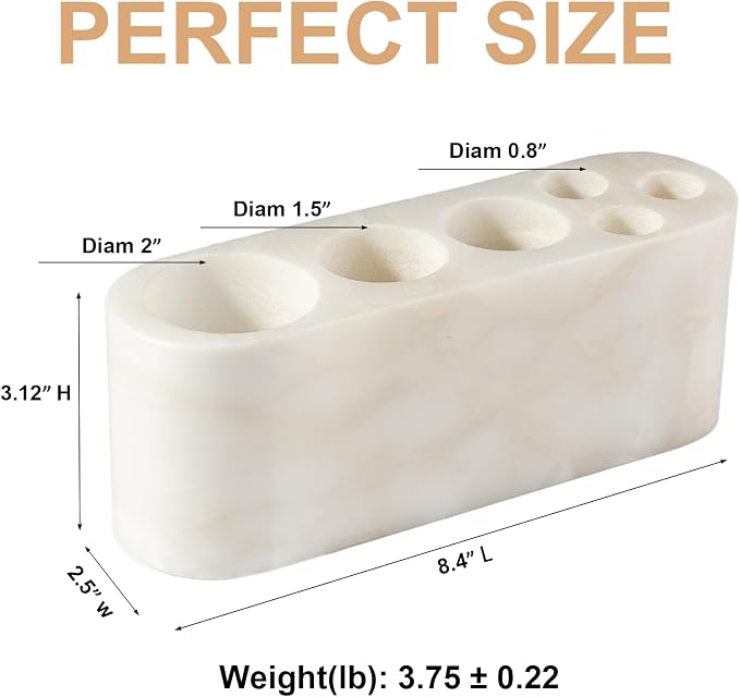 BCS Toothbrush Holder for Bathrooms, 6 Slots Marble Toothbrush and Toothpaste Holder Stand Bathroom Organizer Countertop for Electric Toothbrush, Floss, Razor, Comb - Karibib Ice