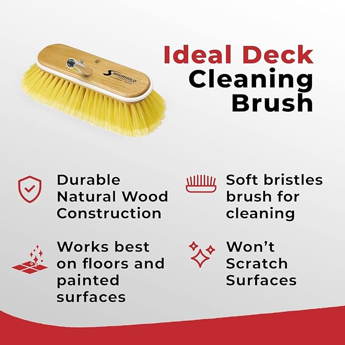 Shurhold Classic Deck Brush – Boat Cleaning Brush with Wood Block, Rubber Bumper & Durable Bristle Design
