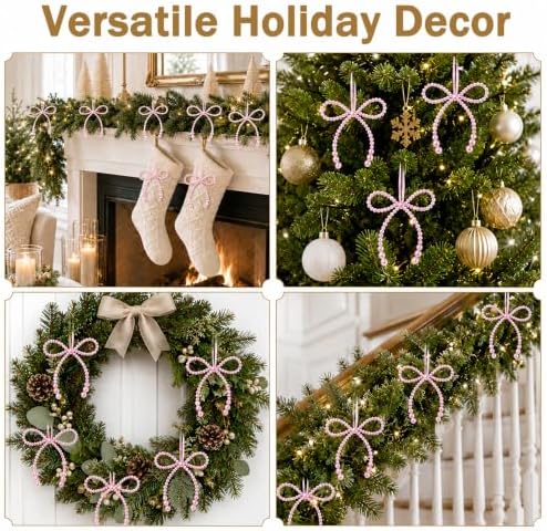 DIYDEC 18PCS Christmas Pearl Bow Ornament 4.5in Tree Topper Hanging Decor
