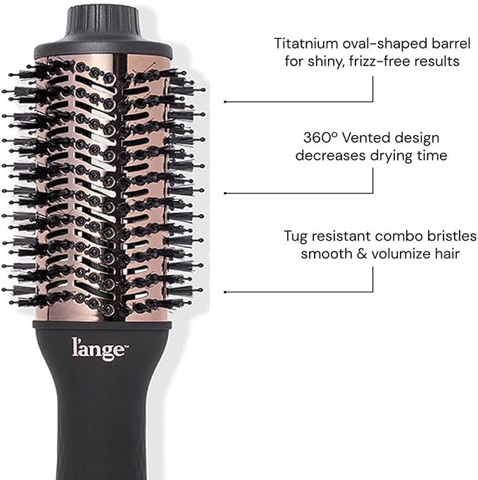 L'ANGE HAIR Le Volume 2-in-1 Titanium Blow Dryer Brush | Frizz Control Blowout Hair Dryer Brush For Drying And Straightening | Volumizing Hot Air Styler For All Hairstyles | Oval Barrel | Black - 60mm