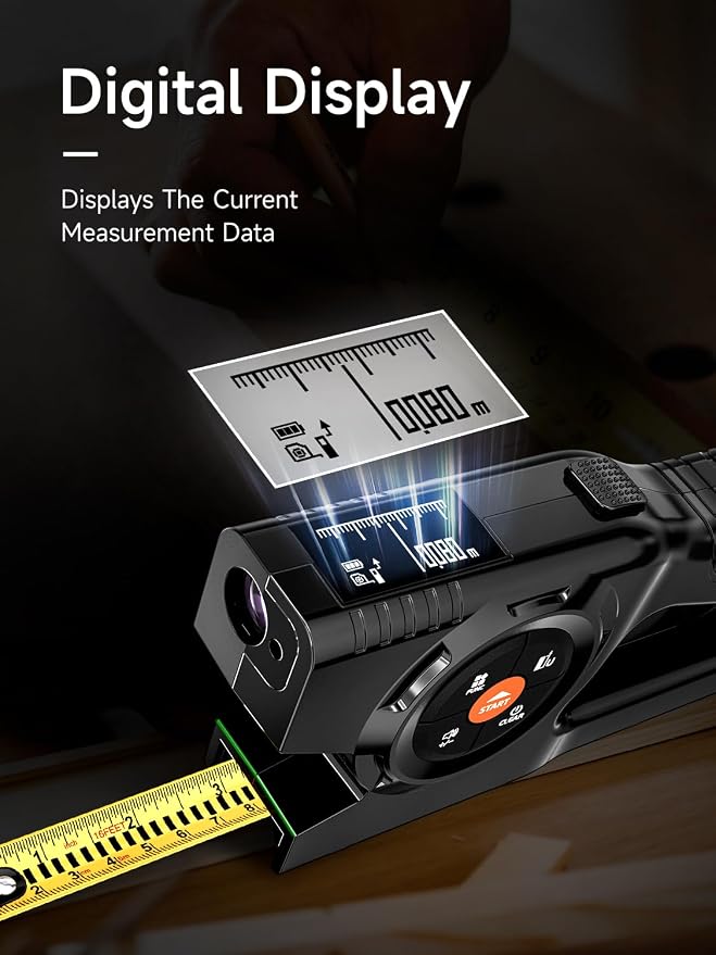 3-in-1 Digital Tape Measure, 196Ft Laser Measurement Tool & Auto Lock Tape with Instant Digital Readout and Green Laser Extension, Measuring List with Memory