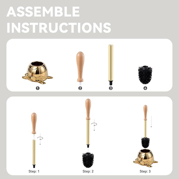 Turtle Base Toilet Brush Set - Gold Ceramic Toilet Scrubber Brush 7.5” Bowl Cleaner with Ergonomic Handle, Mini Cute Bathroom Cleaning Brush - Bathroom Decor