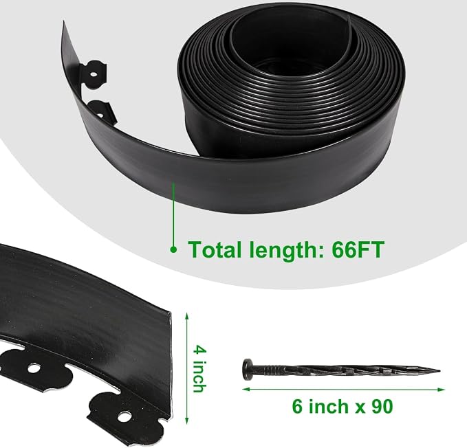 4 Inch x 66FT Garden Edging Border with 90pcs Spikes, Plastic Edging Border | landscape edging,garden edging,garden edging border,flower bed edging borders,lawn edging, Yard, Paver, Playground, Pathway