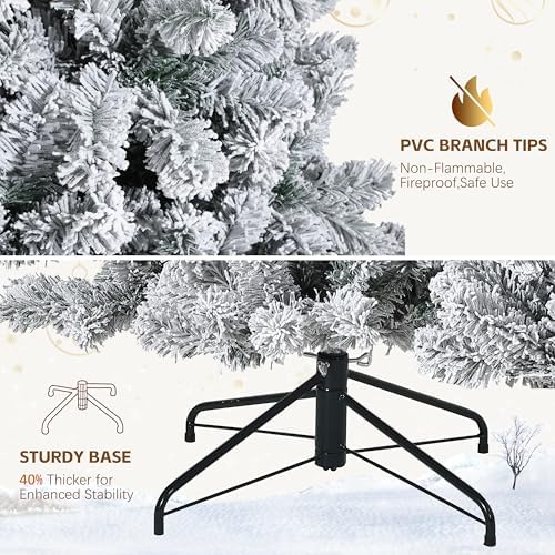 Garvee 6FT Snow Flocked Pre-Lit Christmas Tree with 250 Warm White Lights