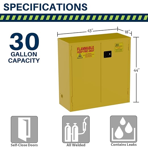 Jamco 30 Gallon Steel Flammable Safety Cabinet, Self-Closing Doors, Yellow | All-Welded Double-Wall Steel Flammable Storage Cabinet, Lockable Doors, 43"W X 18"D X 44"H, Osha & Fm Certified, Made In Usa