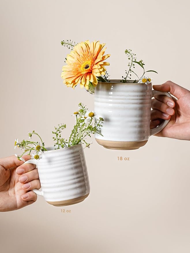 LE TAUCI Coffee Mugs 18 oz,Ceramic Mug Set, Coffee Cups for Latte, Hot Tea, Cappuccino, Mocha, Cocoa, Dishwasher Safe, Suit For Housewarming Wedding- 3.8 inch, Set of 4, Arctic White