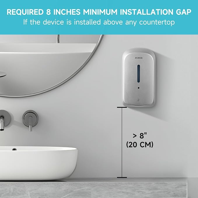 AIKE Liquid Automatic Soap Dispenser,33.8oz Capacity for Bathroom,Silver | 5-Level Adjustable and Savety Key for Commercial(4*AA Batteries Not Included),Screw Wall Mount for Space-Saving,AK1226S