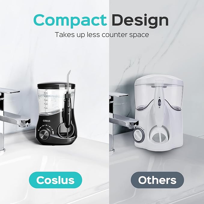 COSLUS E1 Professional Water Flosser for Teeth: 12 Pressure Settings Electric Dental Pick for Tooth Cleaning, Sensitive Gums, Braces, Oral Care - Home Use, 4 Jet Tips for Multiple Users, Family