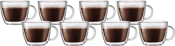 Bodum 15oz Double Wall Latte Mug, High-Heat Borosilicate Glass, Set of 2, Clear (Pack of 4)