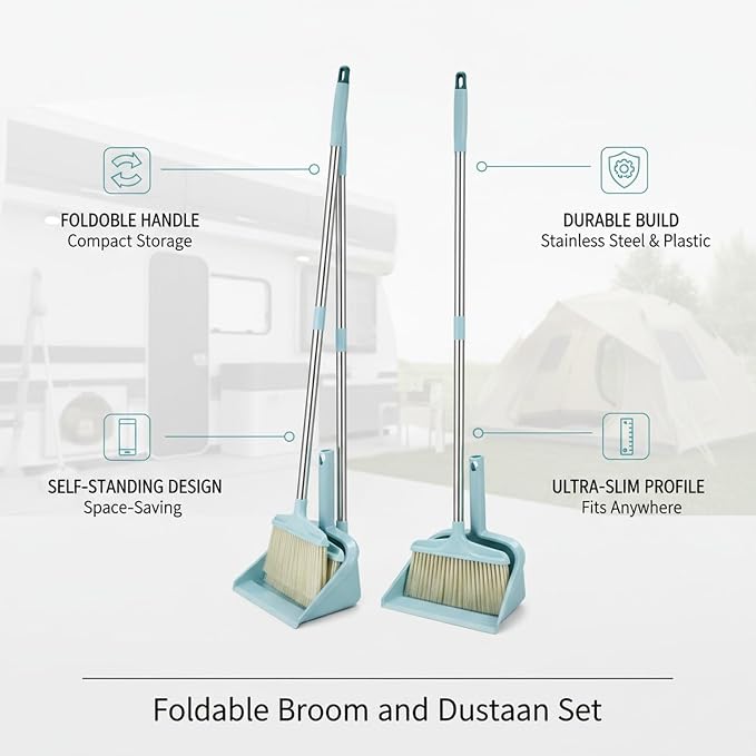 Foldable Broom and Dustpan Set, Compact Cleaning Tool for RV, Camping, Small Spaces
