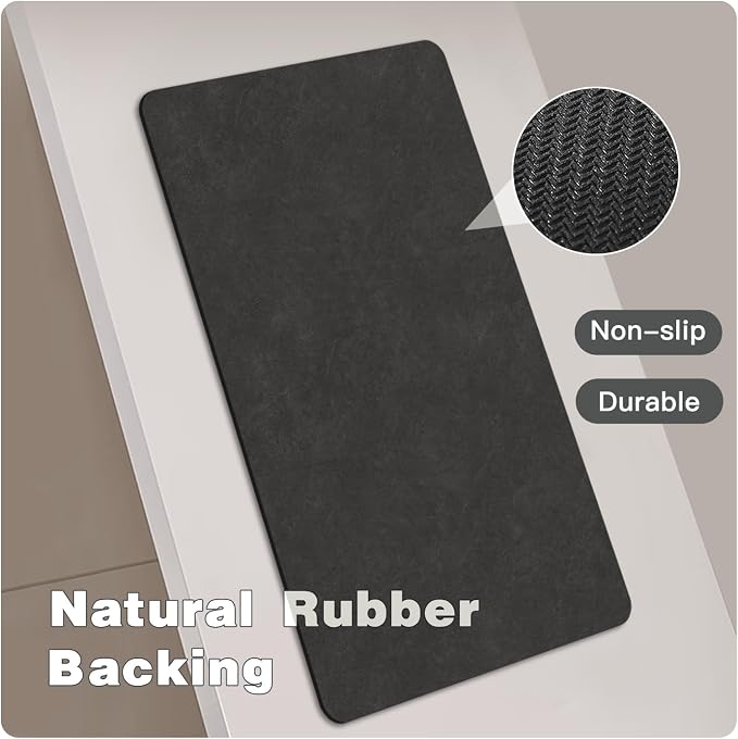 TYUU Black Bath Mat, Bathroom Rugs Non Slip Washable Thin Absorbent Quick Dry Bath Mat Fits Under Door Bathroom Floor Mat Perfect for Bath, Shower, or Sink 20"x30" Black
