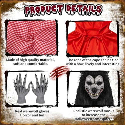 Adult Little Red Riding Hood Costume Set with Wolf Mask for Couples