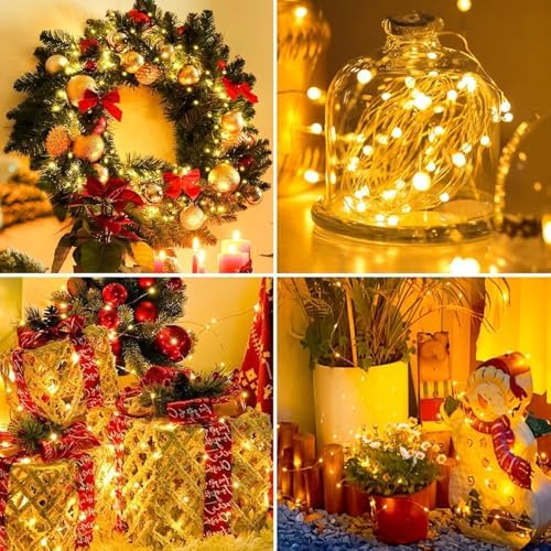 24 Pack Fairy Lights Battery Operated [3 Modes] 7ft 20 LED Mini Twinkle String Lights Waterproof Silver Wire Firefly Starry Lights for Wedding Party Mason Jars Christmas Decorations, Warm White