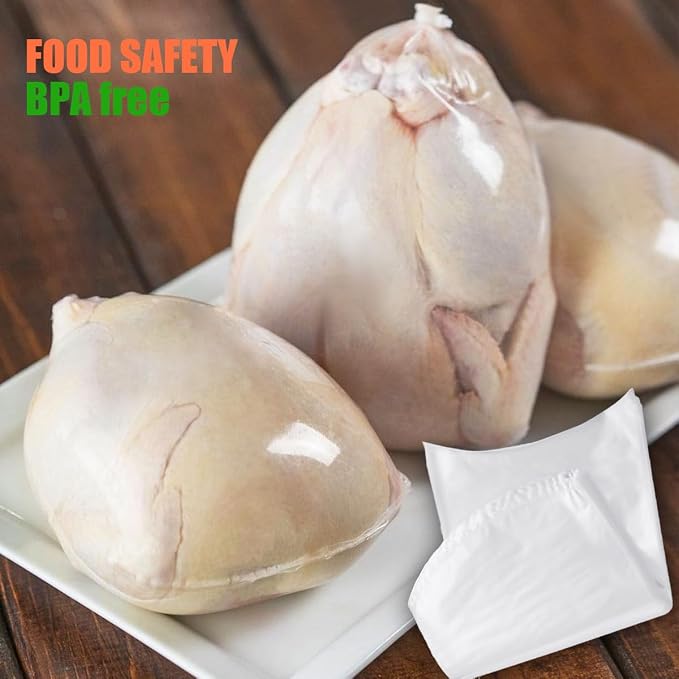 Turkey Shrink Bag, Poultry Shrink Bags, 30 Pack 16x30 inches Clear Shrink Wrap Bags with 30 Zippers, Silicone Straws for Chickens, Rabbits & Turkey