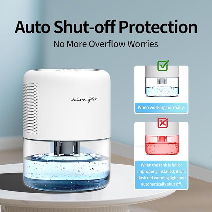 44oz(1.3L) Small Dehumidifier for Home Auto-Off Quiet Portable Dehumidifier with 3 Modes 10 Color Lights 4 Timer Settings for Bedroom Bathroom Closet (215 sq.ft)