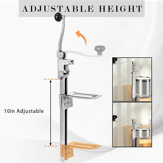 Commercial Can Opener Heavy Duty, Adjustable Manual Opener with 2 Blades | Fits Tall Cans Up To 10 Inches, Manual Opener with Plated Steel Base, Stable Countertop Use for Restaurant, Hotel, Food Store
