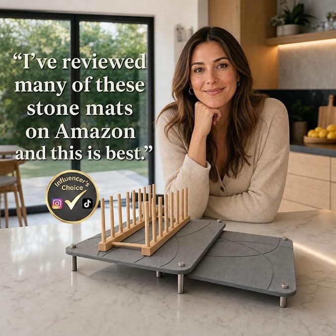 Stone Drying Mat for Kitchen Counter | 16” x 12” Dish Drying Mat Large | Diatomaceous Earth Collapsible Stone Dish Drying Mat | Stone Mat for Kitchen Counter (Dark Gray)