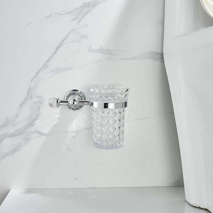 WOLIBEER Crystal Toilet Brush Holder, Chrome Toilet Cup Set with Polished Silver Brush Handle Wall Mounted for Bathroom - Decorative Design,Space Saving.