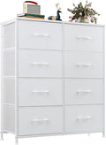 OLIXIS Dresser for Bedroom, 8 Storage Drawers, Tall Large Fabric Storage Tower Organizer, Chest of Drawers with Metal Frame Wooden Top for Nursery, Closet, Living Room, Entryway, White