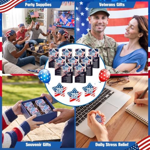 Wettarn 72 Sets 250th Anniversary America Flag Star Toys with Gift Boxes