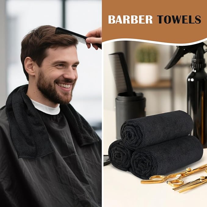 Orighty Salon Towels, Microfiber Hair Salon Towel 16 x 29 Inch, Super Soft and Absorbent Black Towels for Salon, Hand, Gym, Bath, Spa and Home Hair Care, Not Bleach Proof, 2 Pack