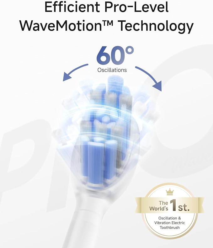 Laifen Wave Pro Sonic Toothbrush, 60° Oscillation & Pressure Sensor, Silver | Aluminum Material, APP Connectivity, 2 Replacement Brush Heads, 70-Day Battery, Travel Friendly, Wireless Charging, Easy Grip