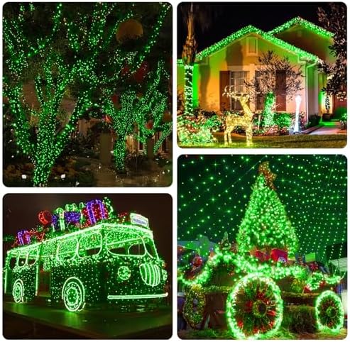 KNONEW 403FT 1000 LED Christmas String Lights Outdoor Green Wire Fairy Light 8 Modes & Timer Plug in Waterproof LED String Lights for Xmas Yard Tree Wedding Party Holiday Decorations(Green)