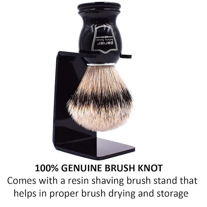 Parker Silvertip Badger Shaving Brush with Resin Handle & Resin Stand | 22mm Soft Knot for Rich Lather | Handcrafted Brush for Shave Cream or Soap | Premium Wet Shaving Accessory | Iconic Brand