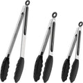 TTVOVO Silicone Tongs for Cooking Heat Resistant Kitchen Tongs Black 3Pcs
