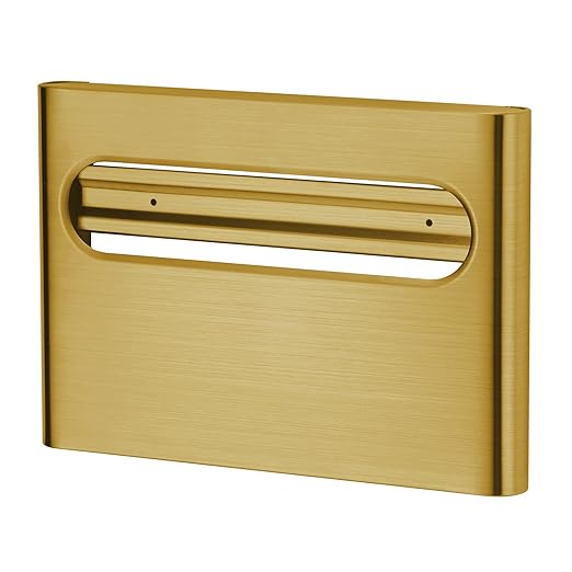 Stardrix Slim Brushed Gold Stainless Steel Toilet Seat Cover Dispenser – Designer Wall-Mount Holder with Curved Edges and Large Capacity for Single or 1/2 Fold Covers, Aesthetic and Modern Look