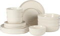 Gibson Home Serenity 16 Piece Modern Porcelain Dinnerware Set for 4, Linen White Plates and Bowls Set, Dinner Plates, Salad Plates, Pasta Bowls, Cereal Bowls