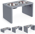 Elevated Dog Bowls, Bamboo Raised Dog Bowl for Large Dogs, with 2 Stainless Steel Bowls (13'' Tall-68oz Bowl, Grey)