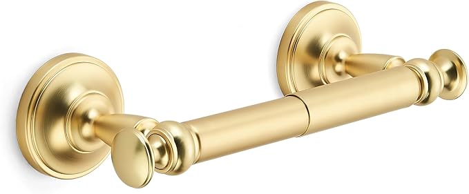 khtumeware Double Post Toilet Paper Holder Brushed Gold Tissue Roll Holder for Bathroom Organization and Storage Single Double Toilet Tissue Holder Wall Bathroom Accessories (1-Pack)