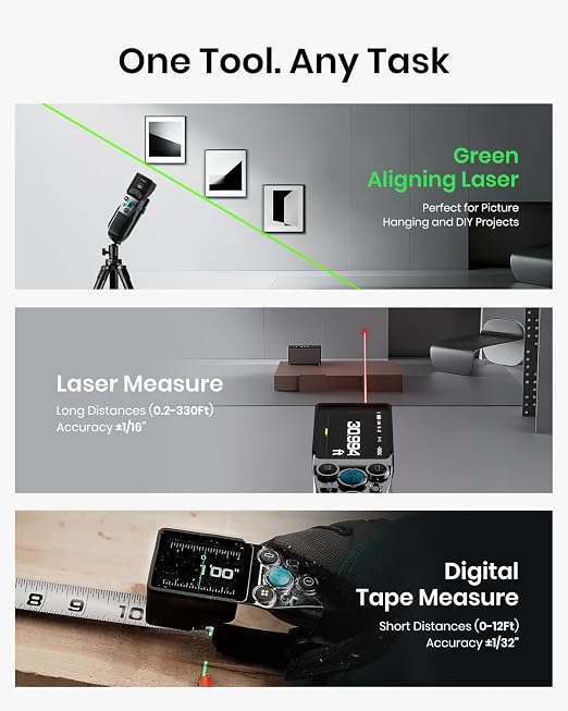 MiLESEEY XTAPE1 Digital Tape Measure with Laser, Unique Gifts for Men, 1/32" Accurate Auto Lock Tape Measuring Tool with Green Aligning Laser, Replaceable Tape Modular, P2P, Real-Time Data Sync