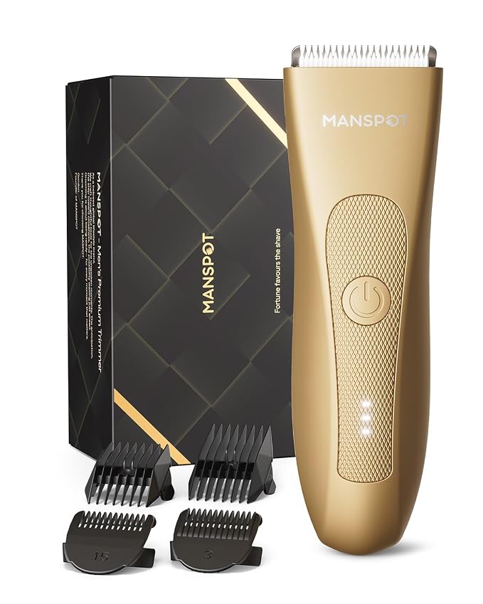 MANSPOT Manscape Groin & Body Hair Trimmer for Men, Gifts for Men Husband | Replaceable Ceramic Blade & 4 Guards, Electric Pubic Shaver for Chest & Private Area, Ball Razors for Men, Wet/Dry Use