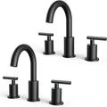 FORIOUS 2 Pack Black Bathroom Faucet 3 Hole, 8" Widespread Matte Black Bathroom Sink Faucet with 360°Swivel Spout, Suitable for 6-12 Inch Vanity Sink, with Metal Pop-up Drain and Supply Line